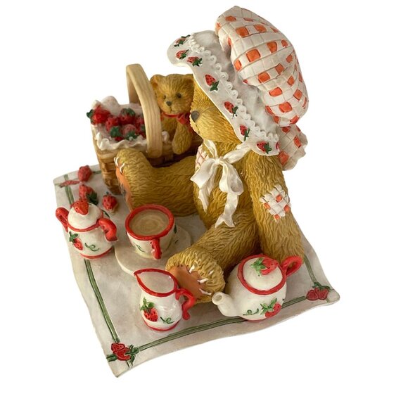 Cherished Teddies Teddy Bear Picnic Figurine Strawberries Tea Set 3 1/3" x 3 - Picture 3 of 8